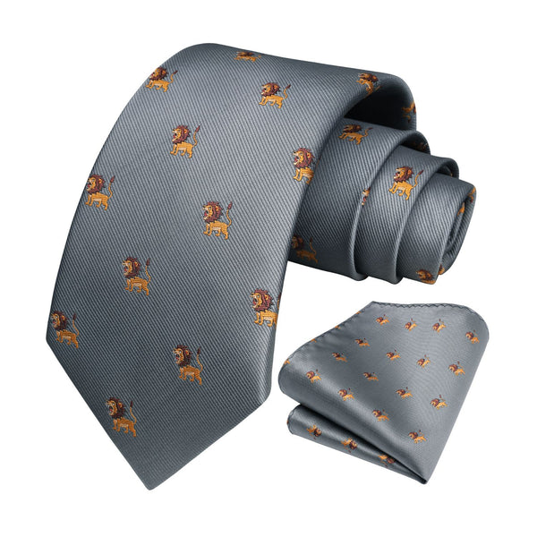 Lion Tie Handkerchief Set - GREY 