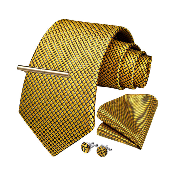 Plaid Tie Handkerchief Cufflinks Clip - GOLD2 