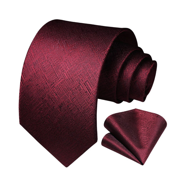 Houndstooth Tie Handkerchief Set - B-06 BURGUNGY 3 