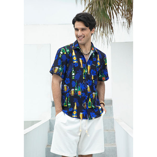 Hawaiian Tropical Shirts with Pocket - Y1- BLUE 