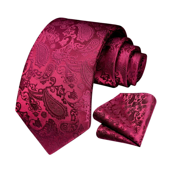 Paisley Tie Handkerchief Set - 22 BURGUNDY 