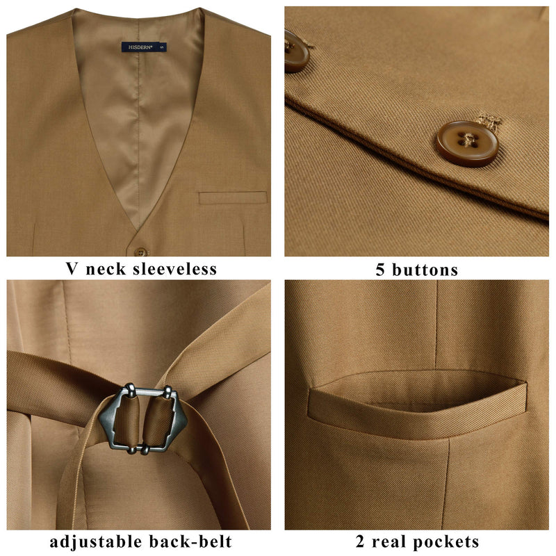 Solid 3pc Suit Vest Set - KHAKI