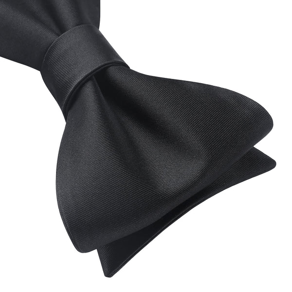 Solid Bow Tie & Pocket Square - C3-BLACK 