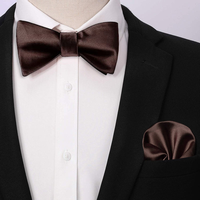 Solid Bow Tie & Pocket Square - H2-BROWN 