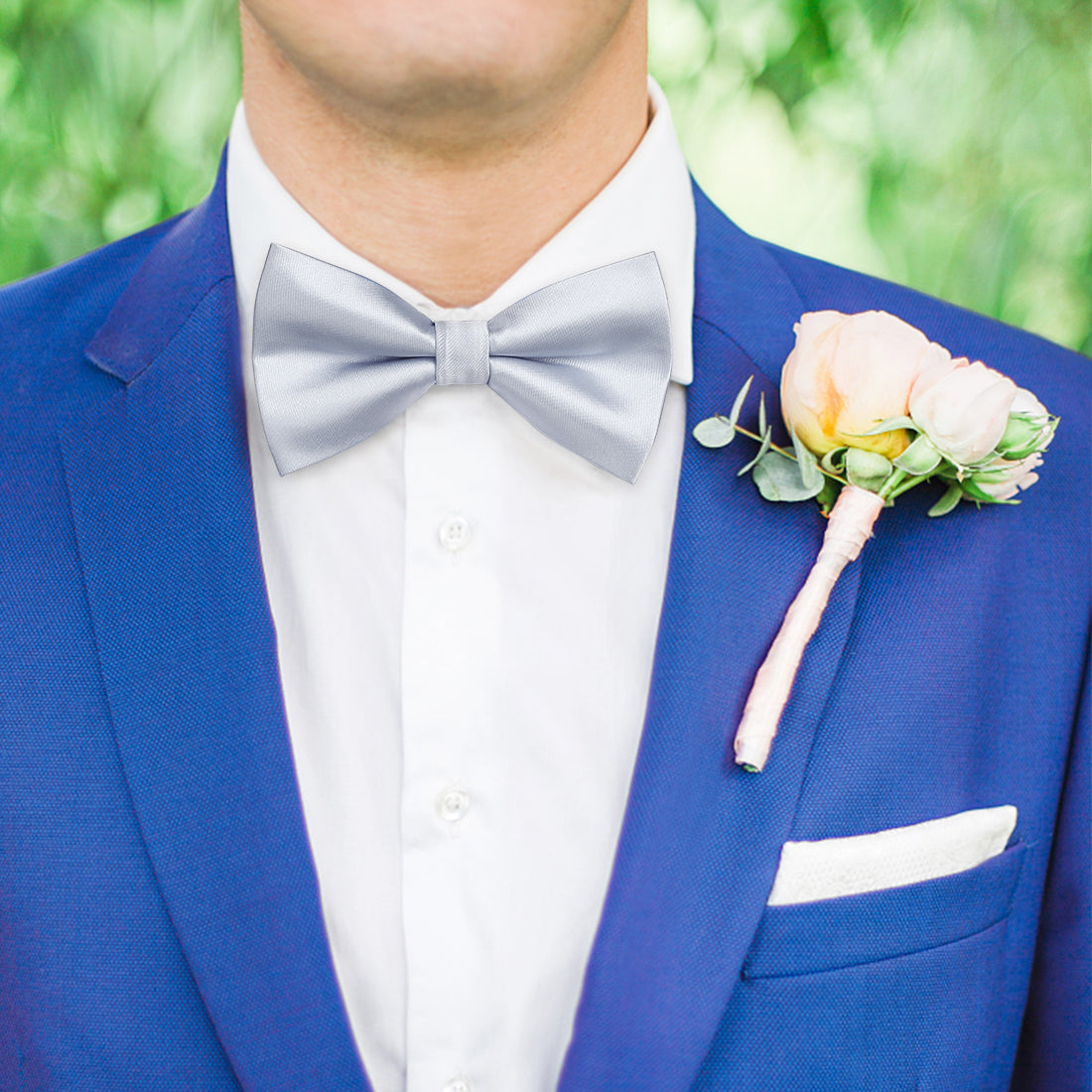Solid Pre-Tied Bow Tie & Pocket Square - GREY