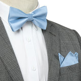 Solid Pre-Tied Bow Tie & Pocket Square - B-BLUE 1
