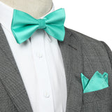 Solid Pre-Tied Bow Tie & Pocket Square - Q-MINT GREEN