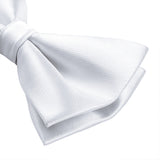 Solid Pre-Tied Bow Tie & Pocket Square - WHITE 