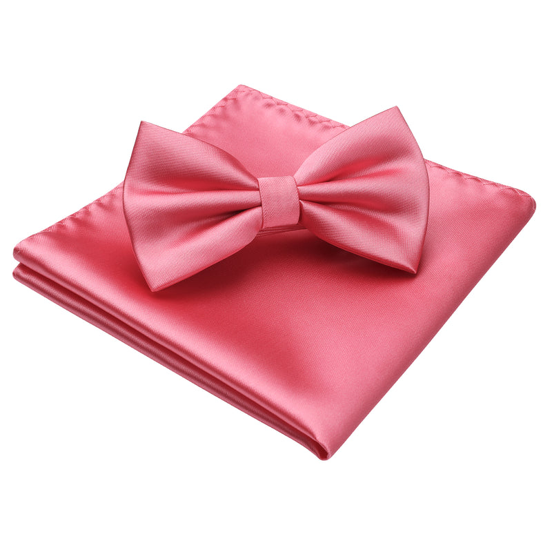Solid Pre-Tied Bow Tie & Pocket Square - K-PINK 