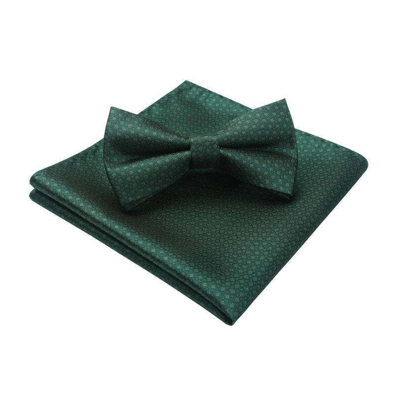 Plaid Pre-Tied Bow Tie & Pocket Square - DARK GREEN