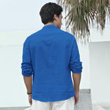 Men‘s Henley Shirt Long Sleeve with Pocket - BLUE