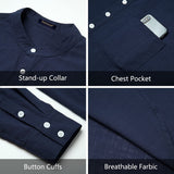 Casual Henley Shirt with Pocket - NAVY BLUE