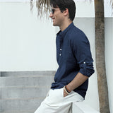 Men‘s Henley Shirt Long Sleeve with Pocket - NAVY BLUE