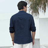 Men‘s Henley Shirt Long Sleeve with Pocket - NAVY BLUE