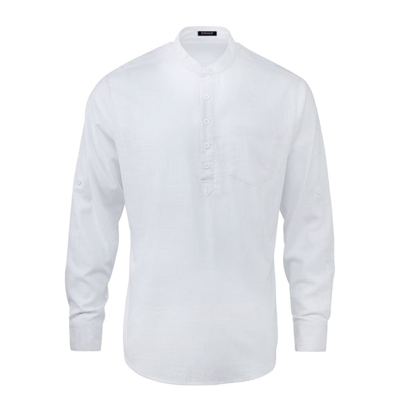 Casual Henley Shirt with Pocket - WHITE
