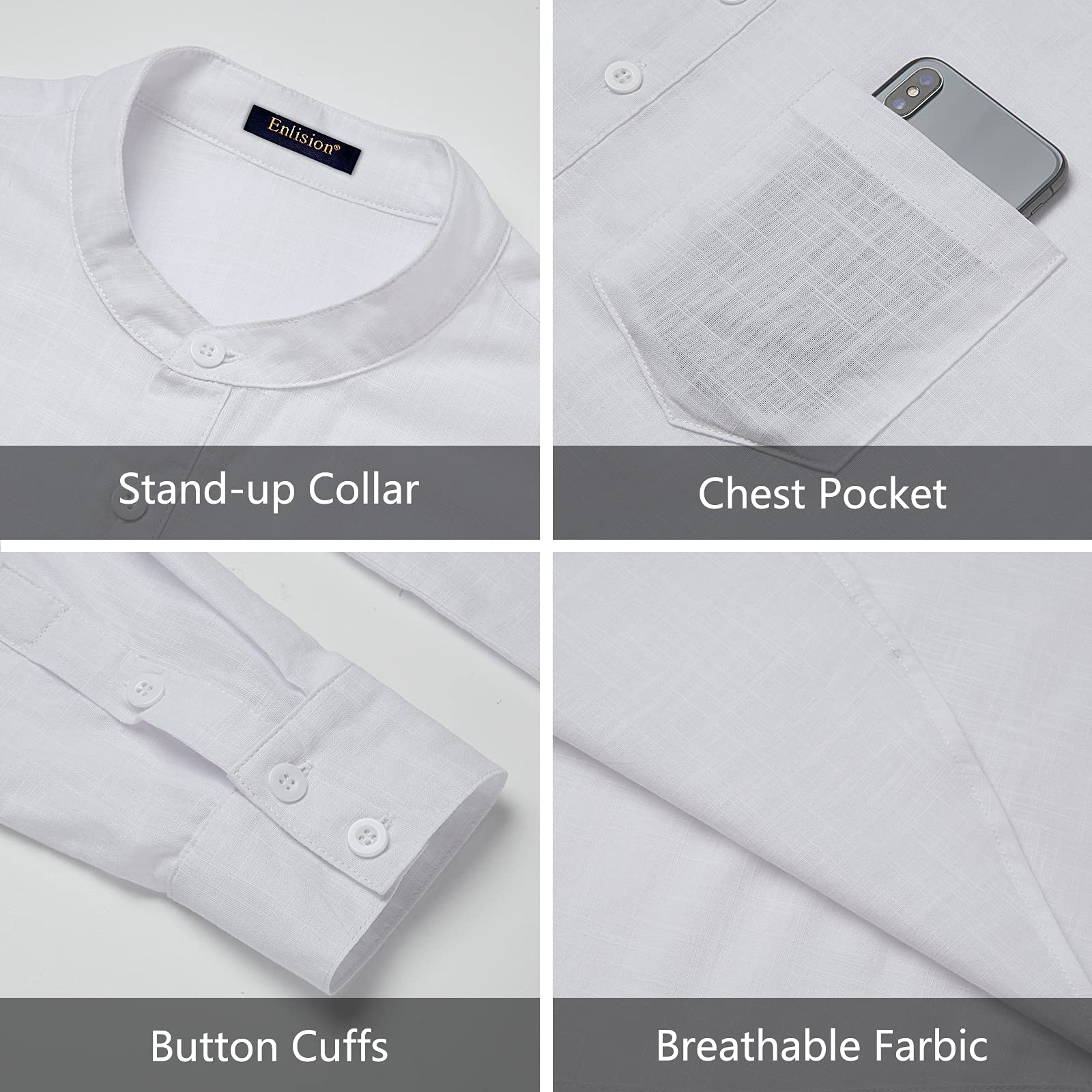 Casual Henley Shirt with Pocket - WHITE