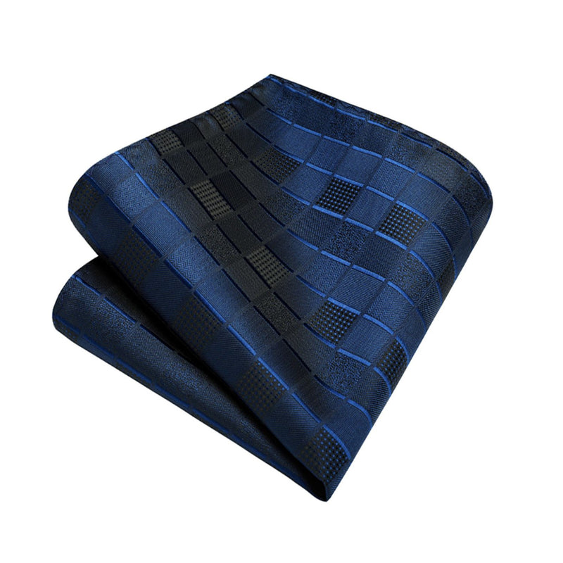 Plaid Tie Handkerchief Set - DARK BLUE