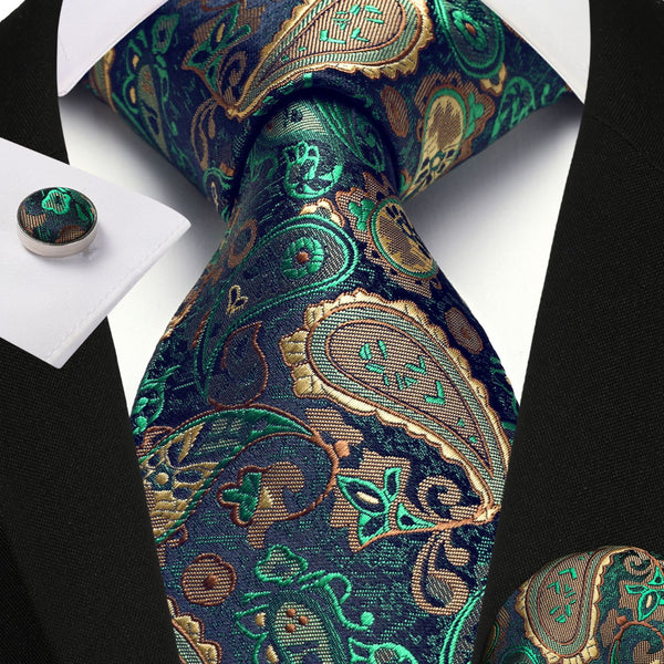 Paisley Tie Handkerchief Set - GREEN