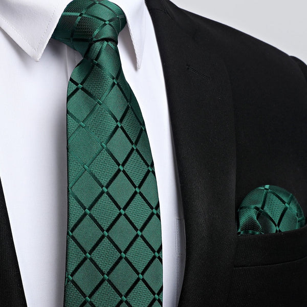Plaid Tie Handkerchief Clip - A2-DARK GREEN