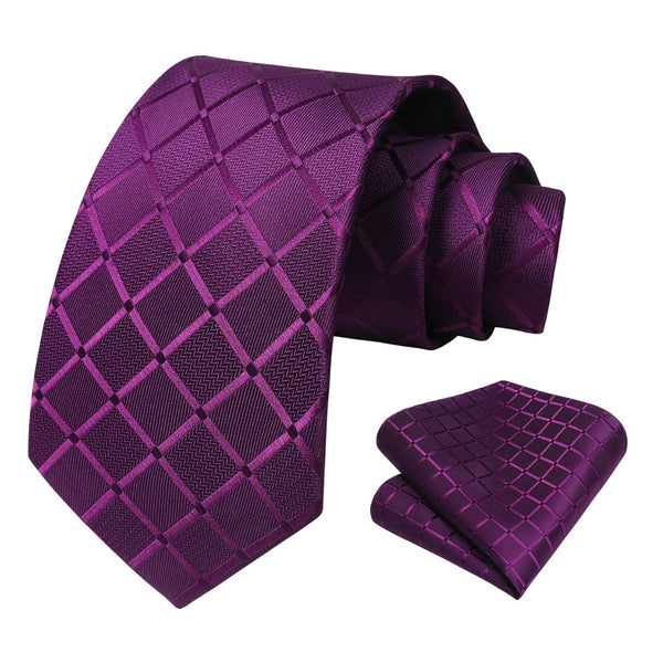 Plaid Tie Handkerchief Set - PURPLE