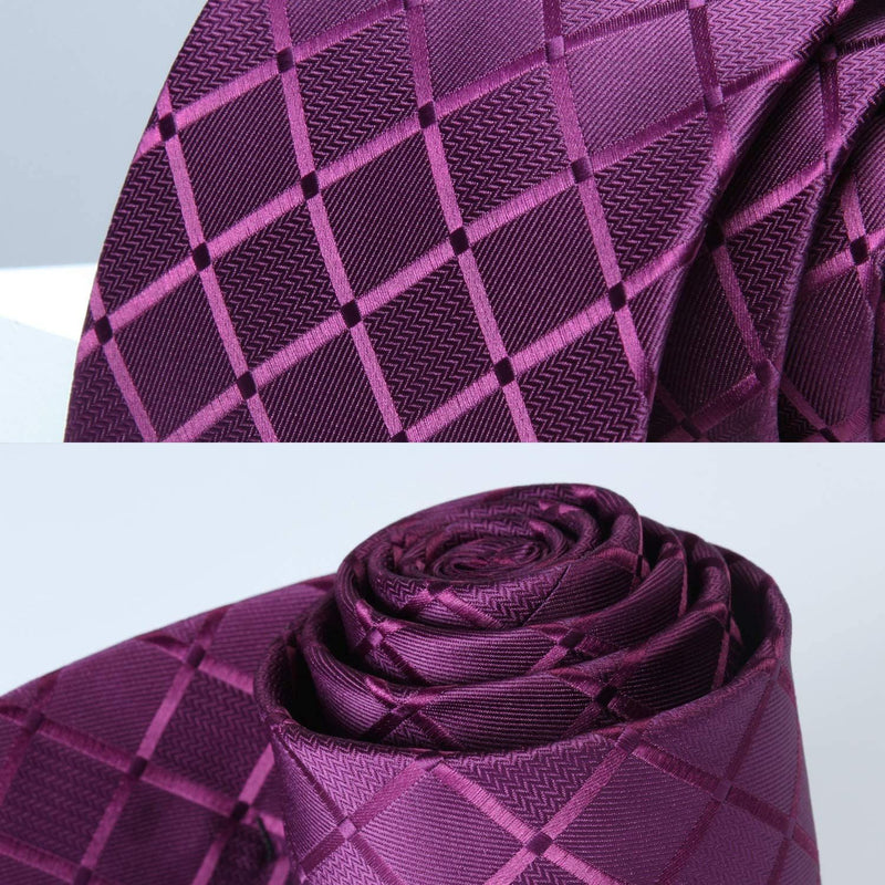 Plaid Tie Handkerchief Set - PURPLE