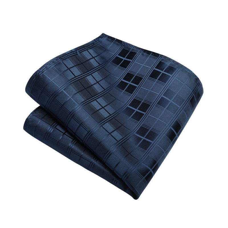 Plaid Tie Handkerchief Set - NAVY BLUE CHECKED