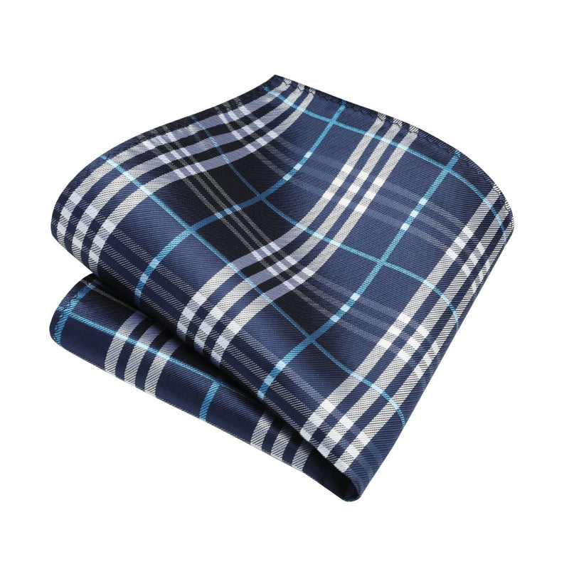 Plaid Tie Handkerchief Set - BLUE/WHITE