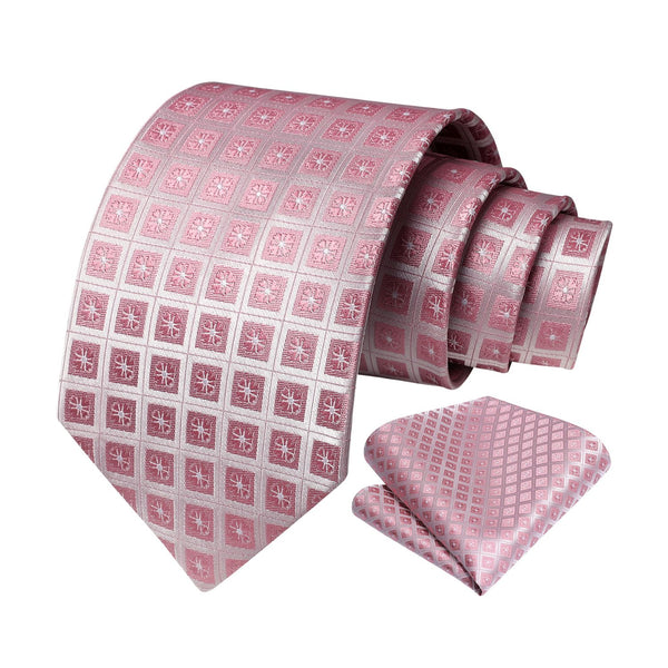Kariertes Krawatten-Taschentuch-Set - C-PINK CHECKERED 2