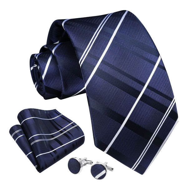 Men's Plaid Tie Handkerchief Clip - B04-NAVY BLUE