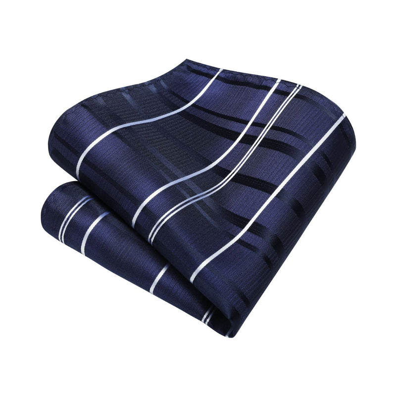 Men's Plaid Tie Handkerchief Clip - B04-NAVY BLUE