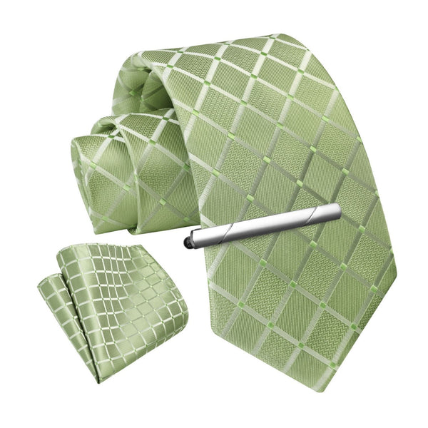 Plaid Tie Handkerchief Clip - SAGE GREEN PLAID-8