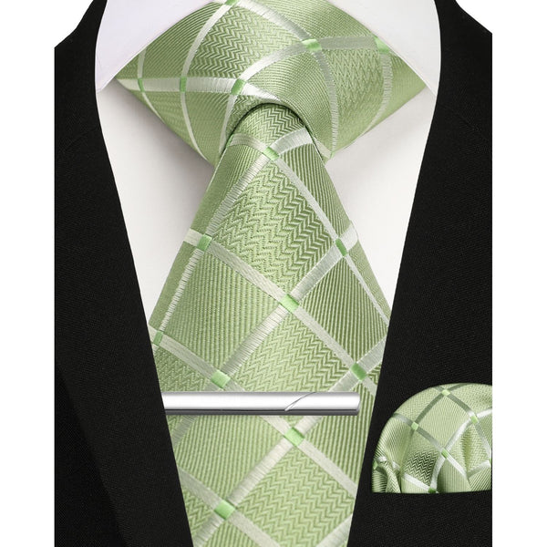 Plaid Tie Handkerchief Clip - SAGE GREEN PLAID-8