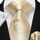 Floral Tie Handkerchief Cufflinks - A-CHAMPAGNE