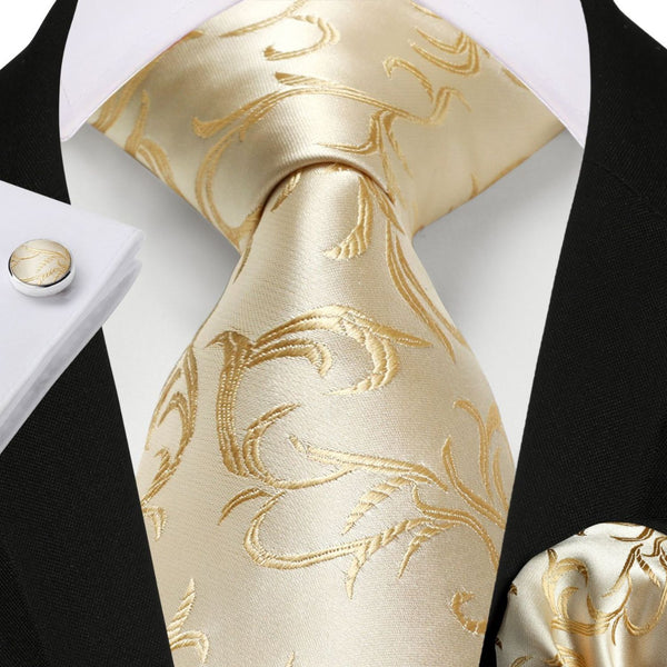 Floral Tie Handkerchief Cufflinks - A-CHAMPAGNE