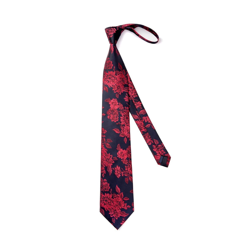 Floral Tie Handkerchief Cufflinks - BLACK/RED