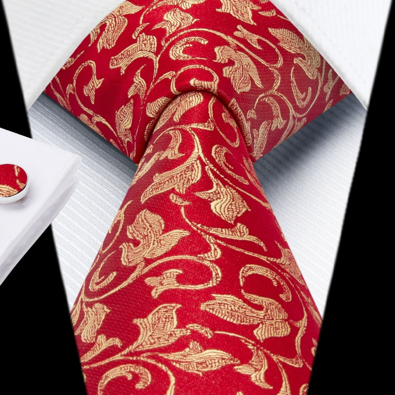 Floral Tie Handkerchief Cufflinks - RED/GOLD