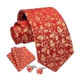 Floral Tie Handkerchief Cufflinks - RED/GOLD