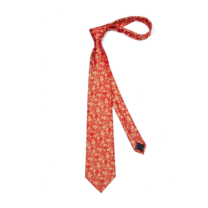 Floral Tie Handkerchief Cufflinks - RED/GOLD