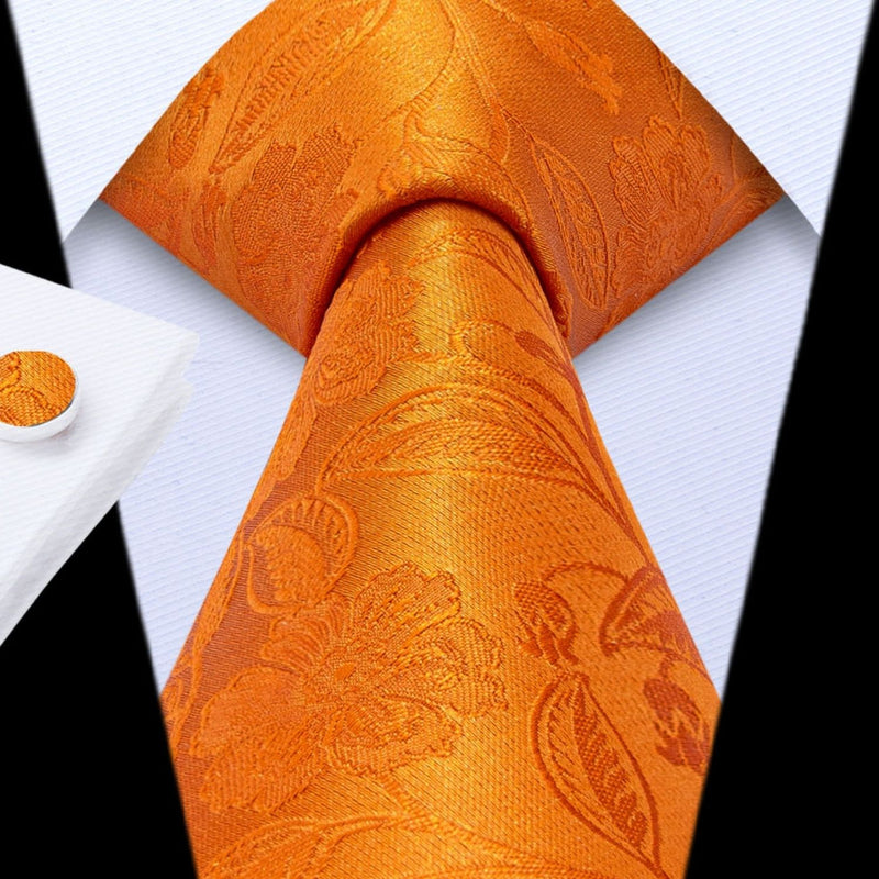 Floral Tie Handkerchief Cufflinks - ORANGE