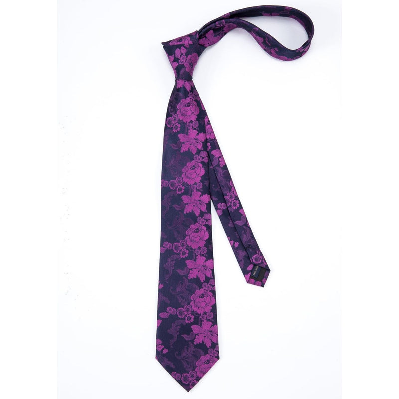 Floral Tie Handkerchief Cufflinks - PURPLE