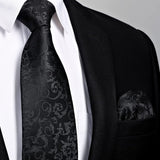 Floral Tie Handkerchief Cufflinks - BLACK