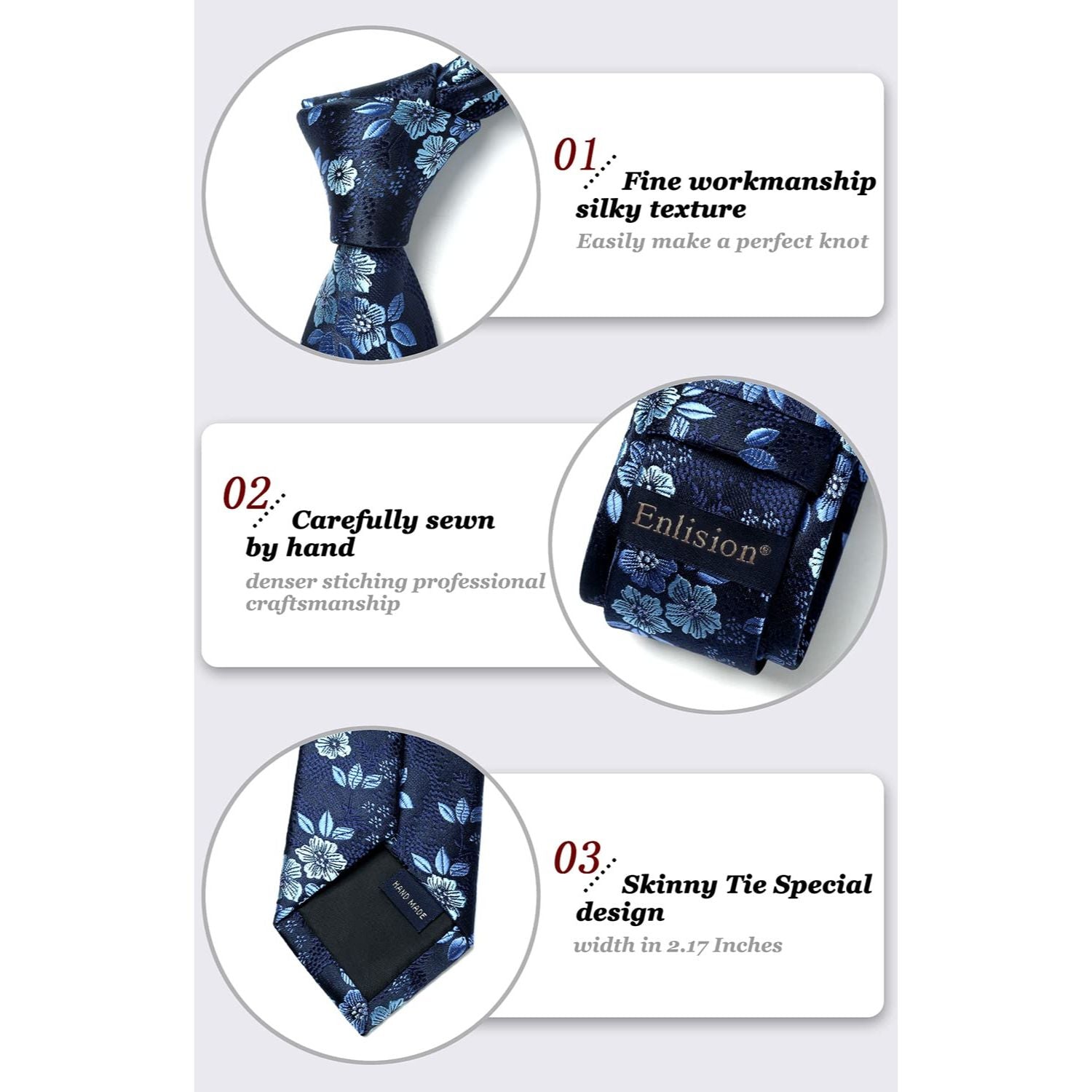 Floral 2.17' Skinny Formal Tie - B- BLUE