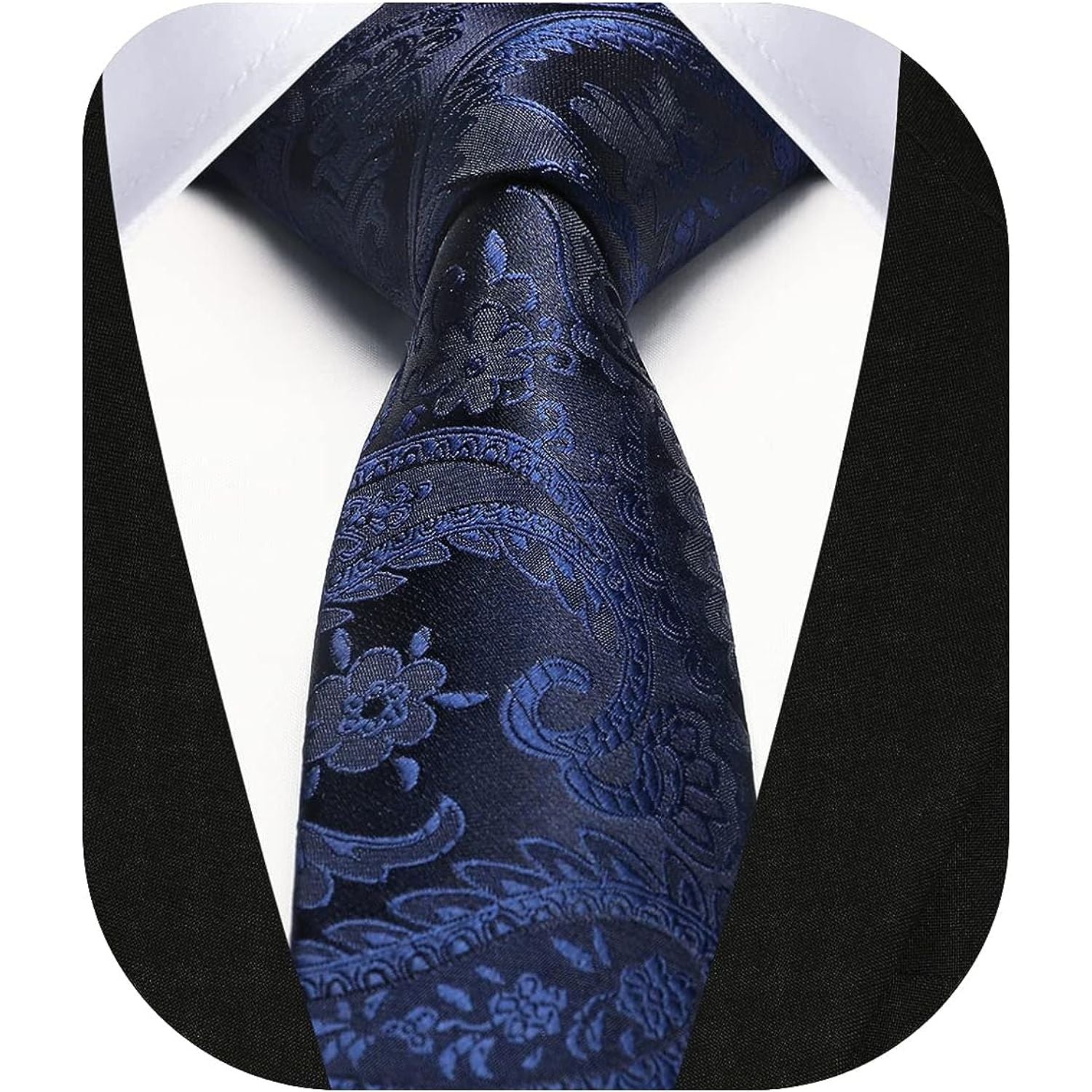 Hisdern Paisley Print Skinny Tie Slim 2.17'' Formal Navy Blue Wedding