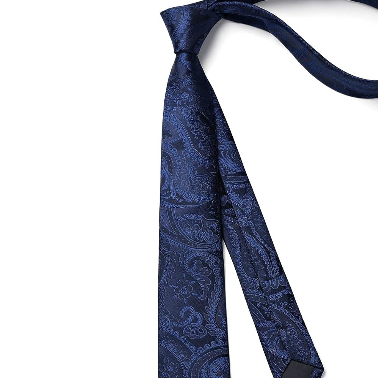 Hisdern Paisley Print Skinny Tie Slim 2.17'' Formal Navy Blue Wedding