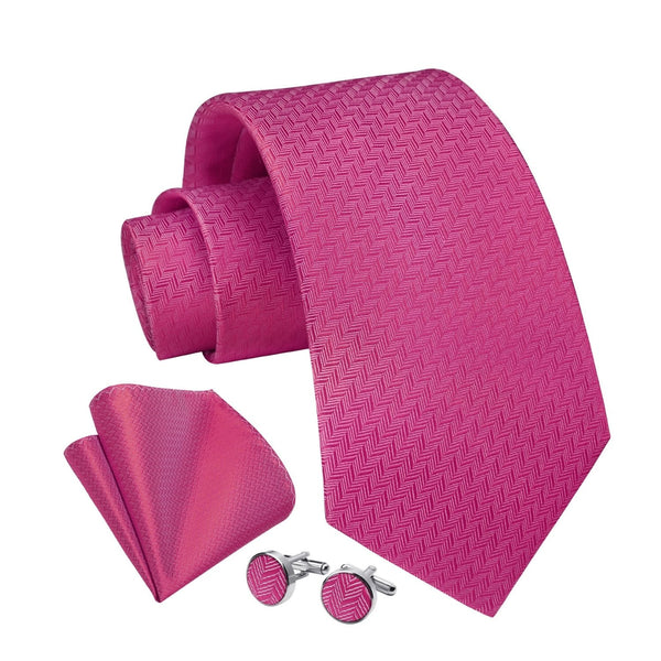 Houndstooth Tie Handkerchief Cufflinks - A022-HOT PINK