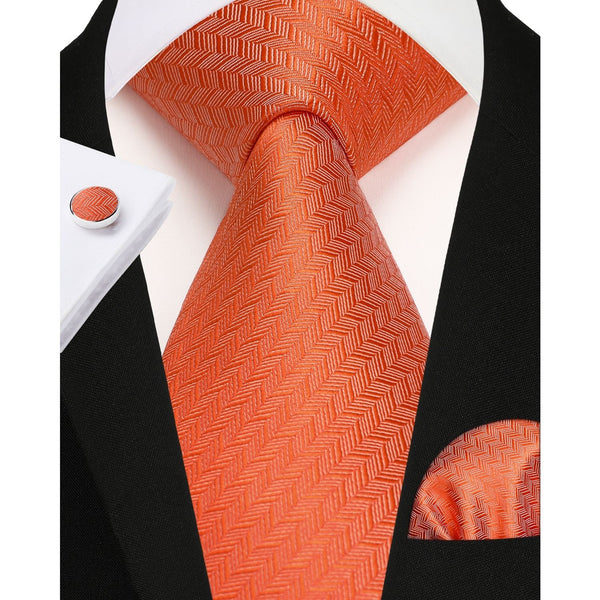 Houndstooth Tie Handkerchief Cufflinks - A023-ORANGE