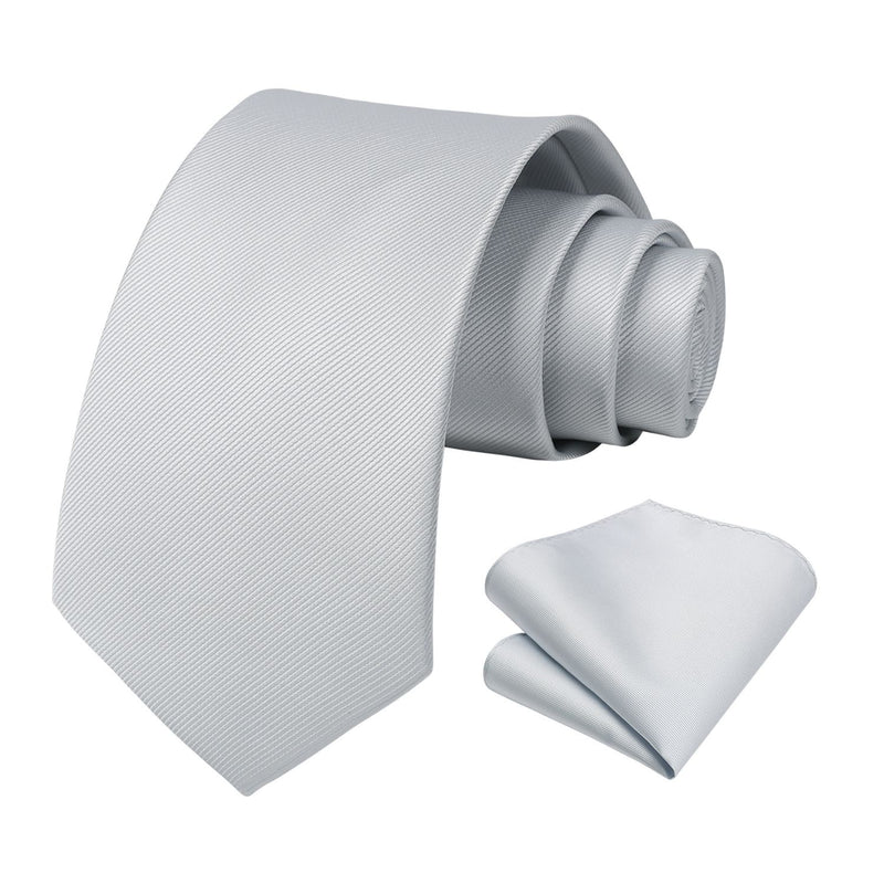 Solid Tie Handkerchief Set - P-SILVER