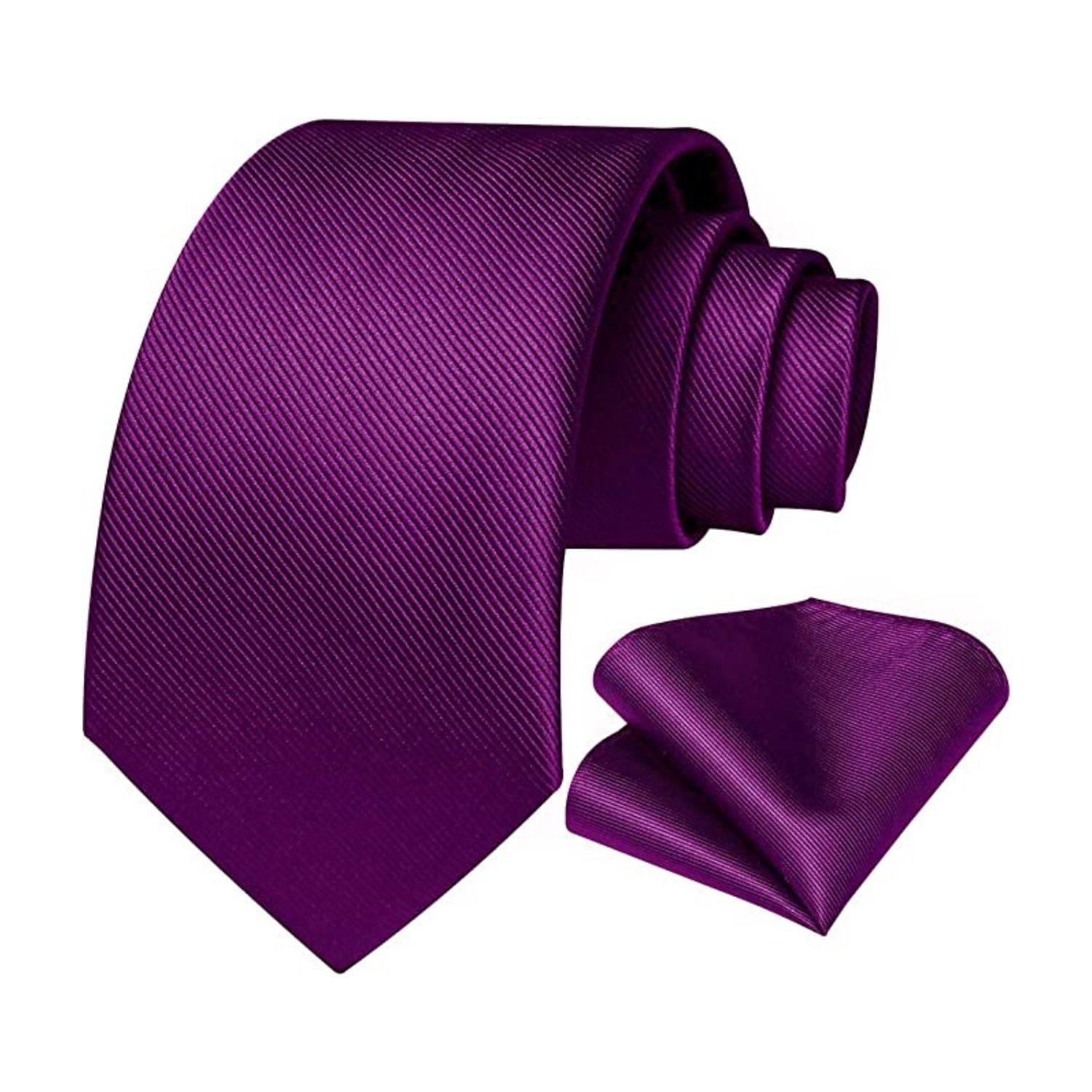 Hisdern Eggplant Purple Solid Men's Tie Set for Formal & Wedding