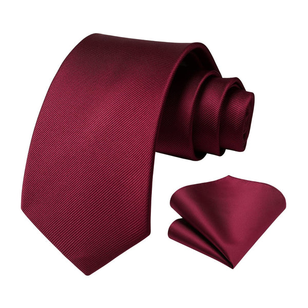 Solid 3.35 inch Tie Handkerchief Set - I-BURGUNDY