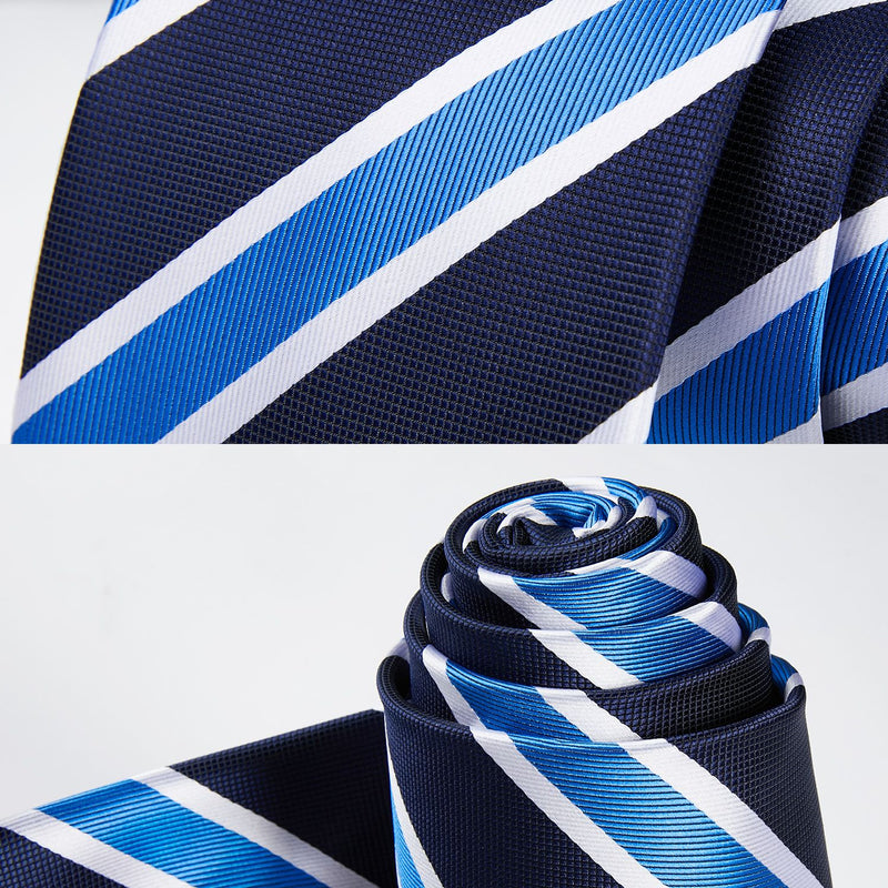 Stripe Tie Handkerchief Set - 12 BLUE/BLACK